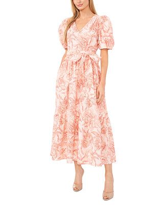CeCe Women's Floral Puff-Sleeve Tie-Front Maxi Dress - Macy's | Macy's