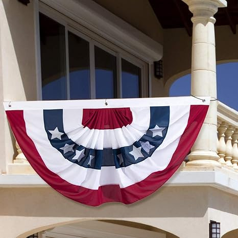 S-DEAL American Flag Bunting Patriotic Pleated Half Fan Flag USA Porch Red White and Blue Bunting... | Amazon (US)