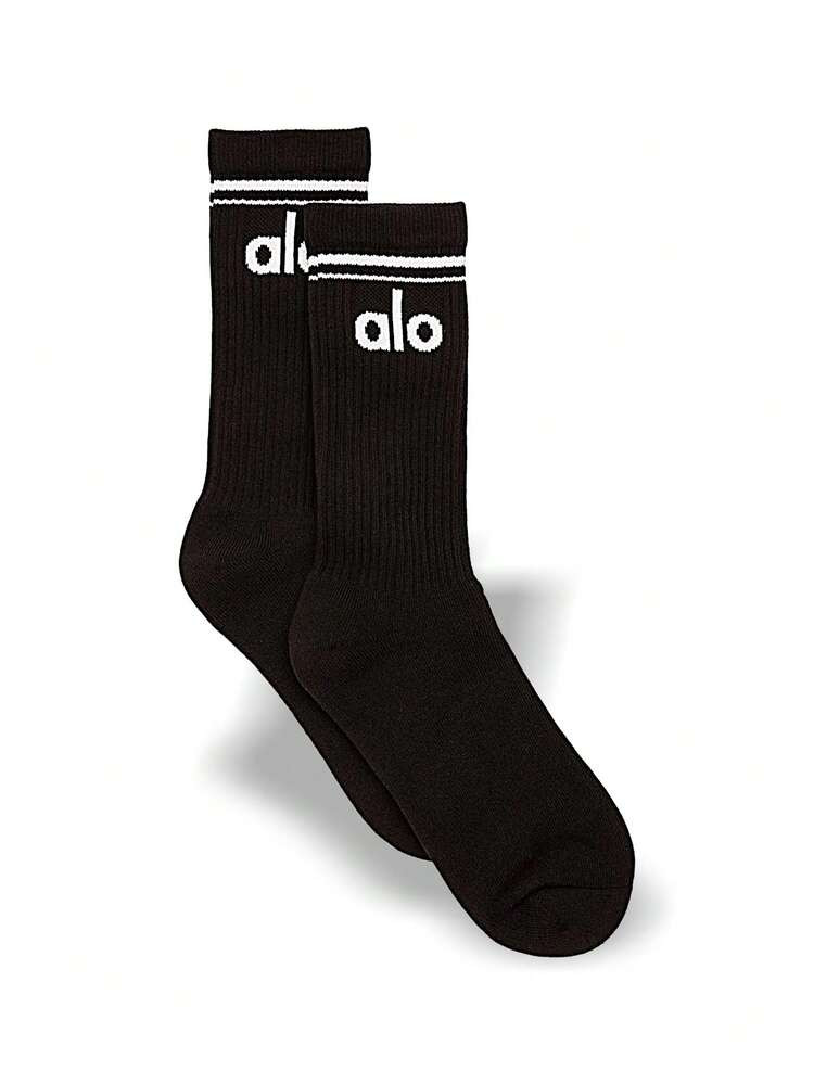 Alo Yoga Alo Unisex Crew Socks Gym Running Sports Field Daily Office Travel Lightweight Breathable Sweat Absorption High Elasticity Close-Fitting Skin-Friendly Soft Easy To Clean Black A0357U-BLACK | SHEIN