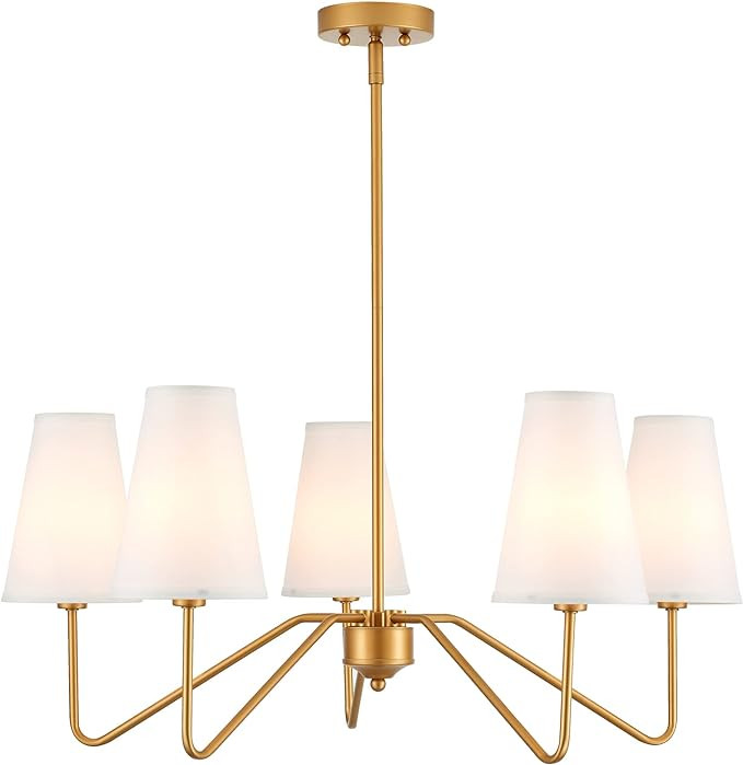 Modern Antique Brass Brush Paint Finish Chandelier, with Creamy-White Fabric Shade Pendant Lighti... | Amazon (US)