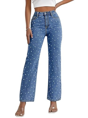 Kedera Women's High Waisted Jeans Boyfriend Baggy Straight Leg Casual Denim Pants Trousers Blue | Amazon (US)