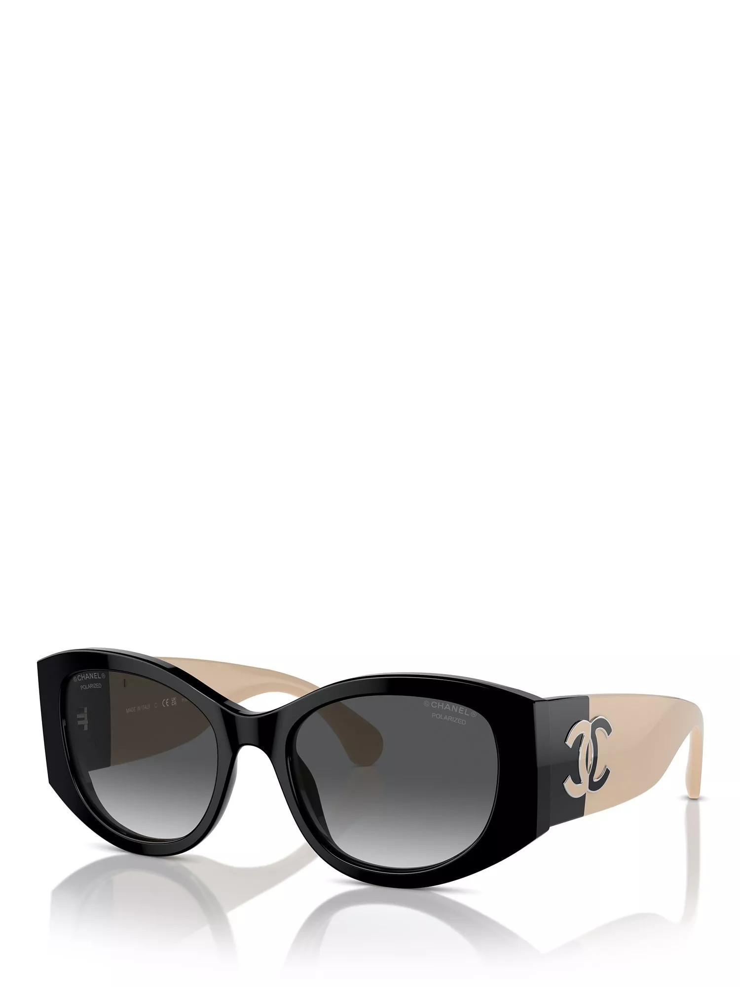 CHANEL Polarised Pillow Sunglasses CH5524, Black/Beige | John Lewis (UK)