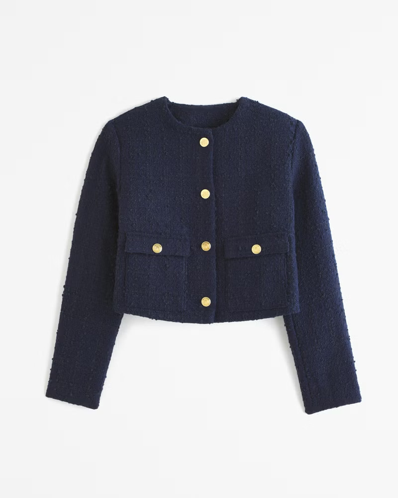 Abercrombie & Fitch Women's Collarless Tweed Jacket in Navy - Size XL | Abercrombie & Fitch (US)