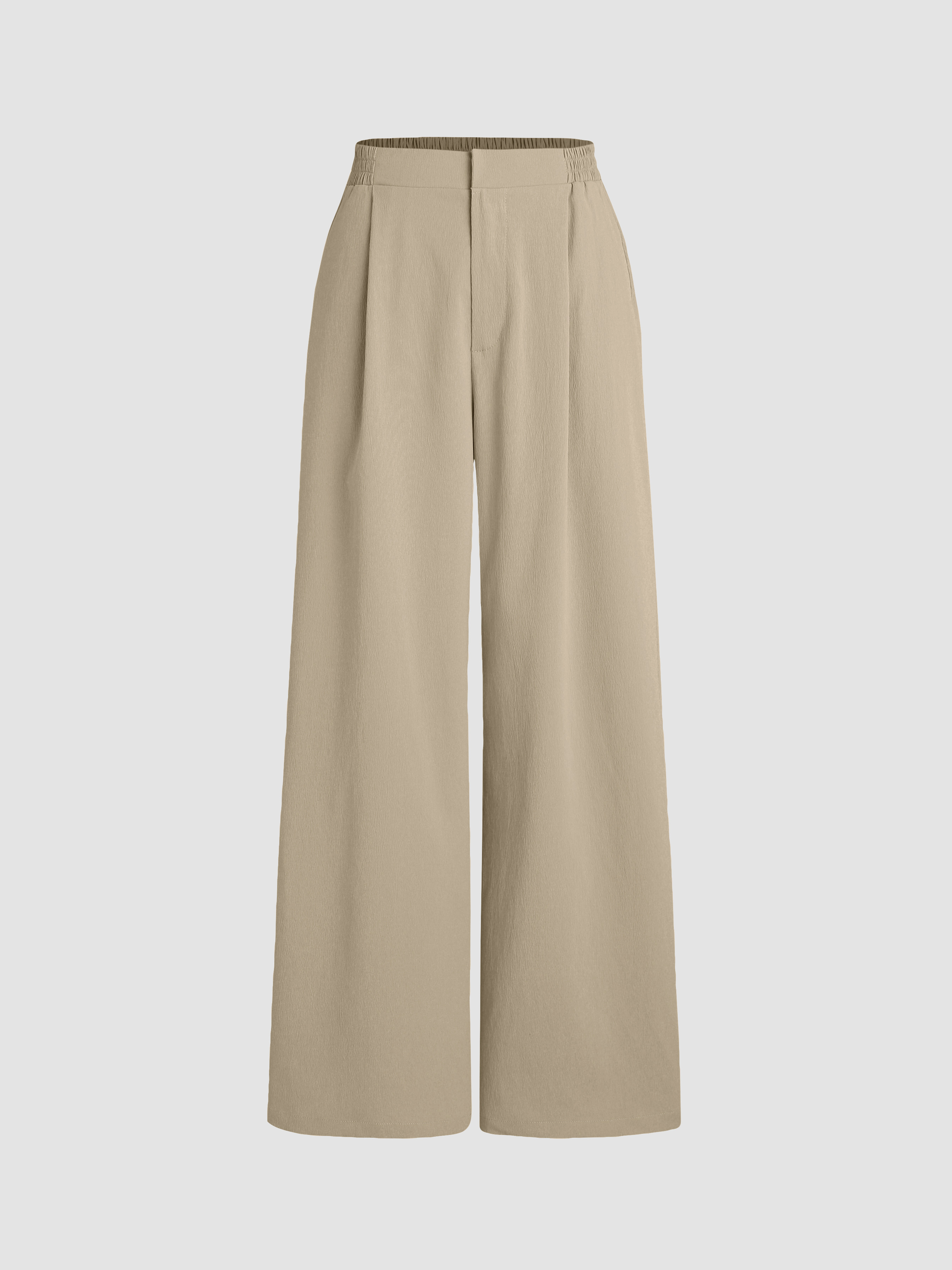 Woven High Waist Solid Pleated Wide Leg Trousers | Cider