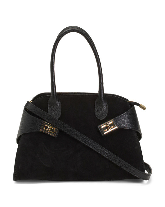 Made In Italy Suede Wrapped Sides With Turnlock Buckles Crossbody | TJ Maxx