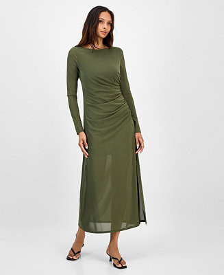 Bar III Women's Low-Back Ruched Mesh Midi Dress, Macy's Exclusive - Macy's | Macy's
