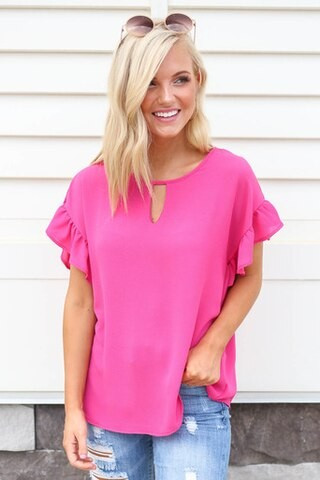Vanessa Keyhole Ruffle Sleeve Blouse | Dress Up
