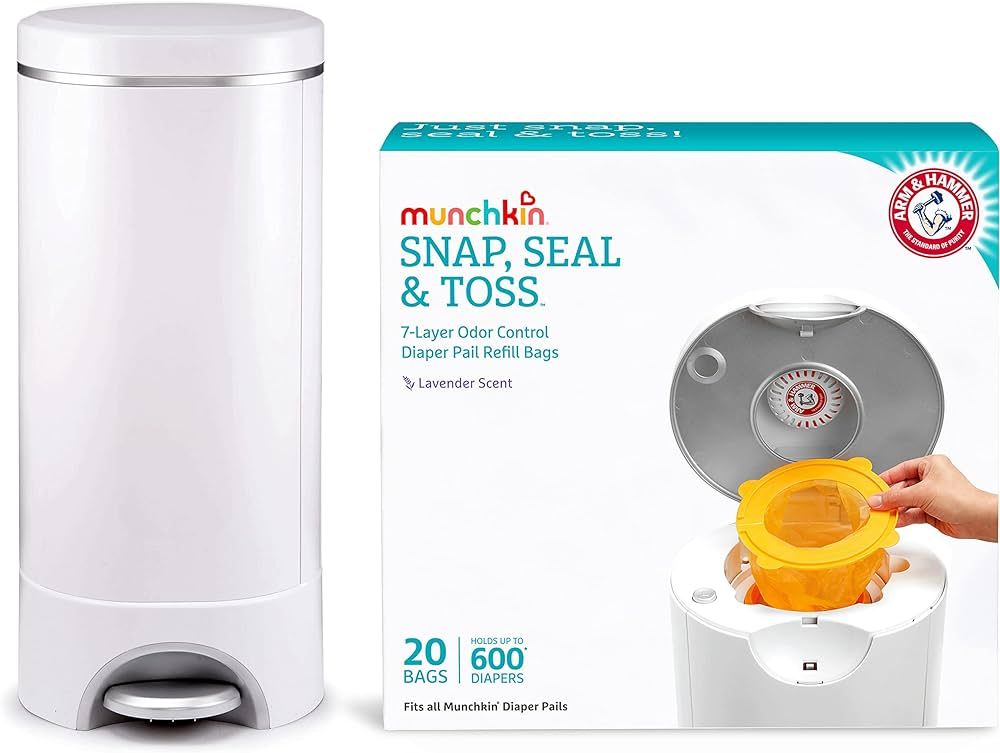 Munchkin Step Diaper Pail Powered by Arm & Hammer with Munchkin Arm & Hammer Diaper Pail Snap, Se... | Amazon (US)