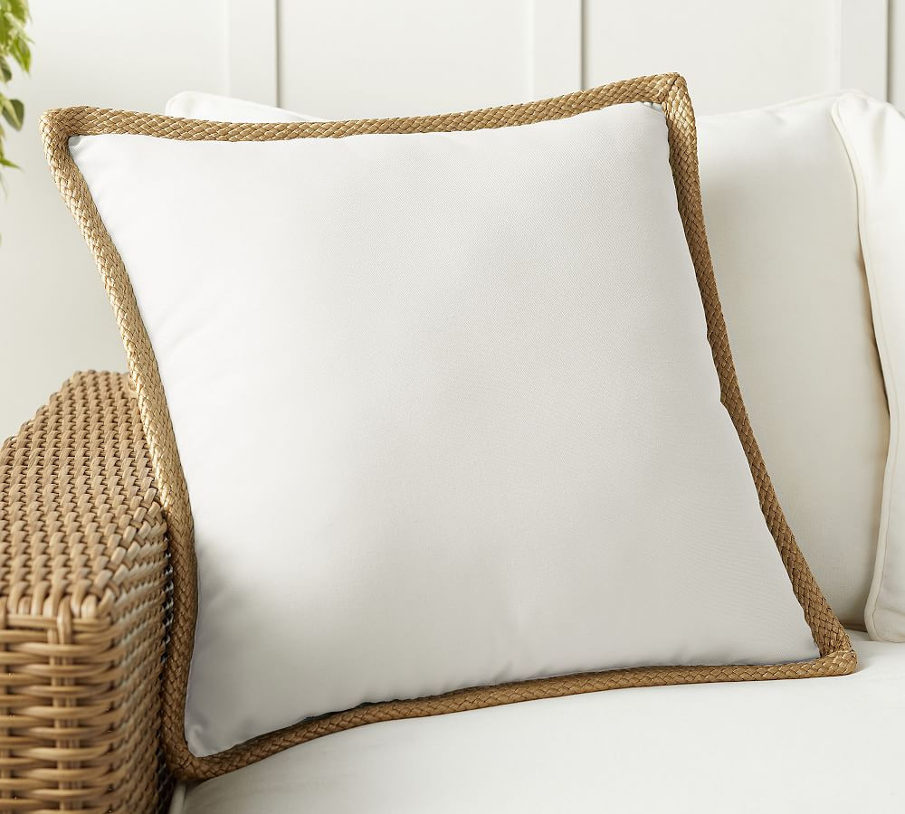 Faux Natural Fiber Trim Outdoor Throw Pillow | Pottery Barn (US)