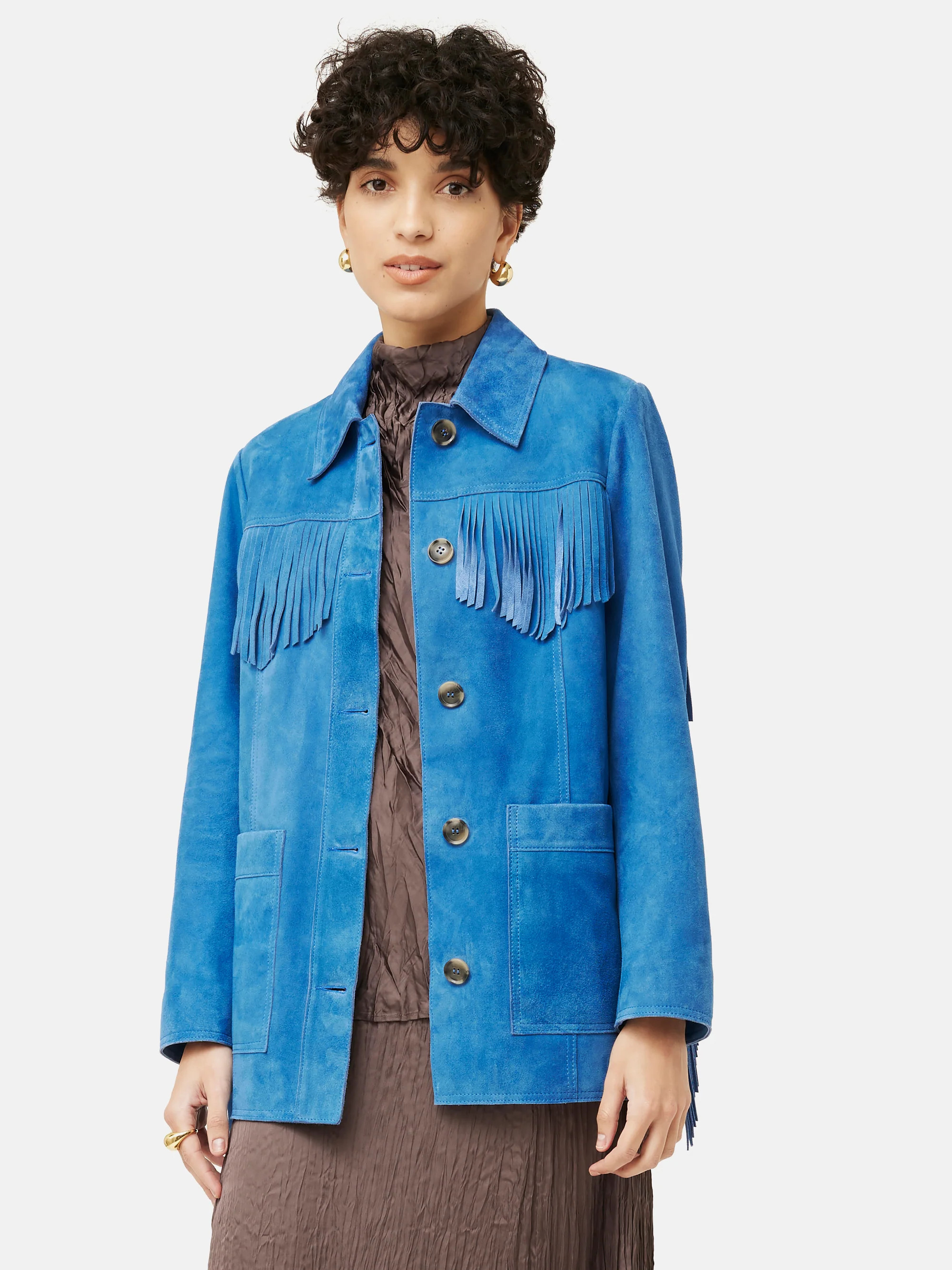Fringed Suede Jacket | Blue | Jigsaw (UK)