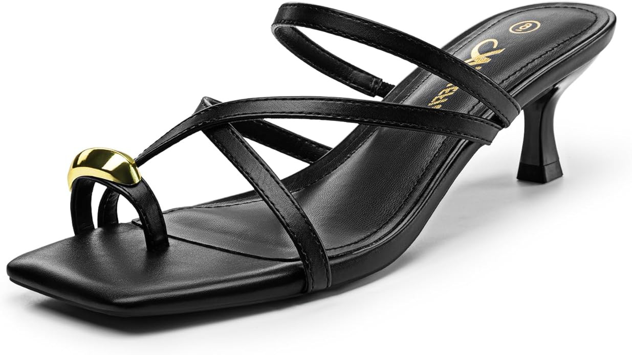 Athlefit Women's Square Open Toe Kitten Heels Strappy Flip Flop Low Heels Slip On Thong Heeled Sa... | Amazon (US)