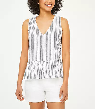 LOFT Striped Linen Blend Peplum Tank Top | LOFT Outlet