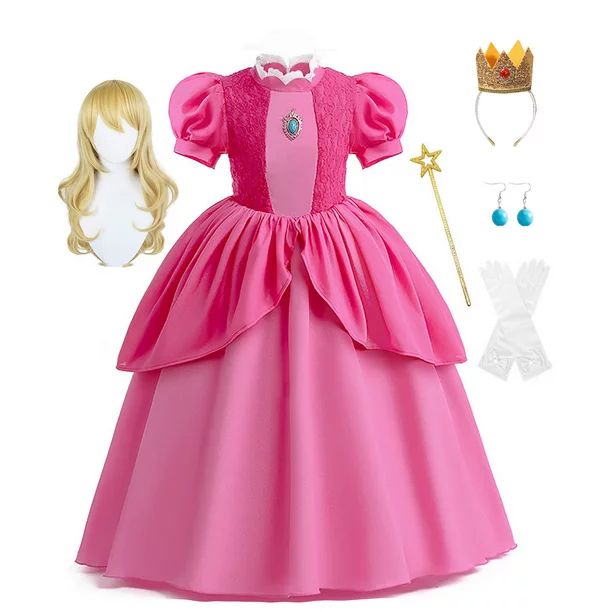 Super Brothers Girls Princess Dress Set, Peach Costume Set for Kids Birthday Party Gift 2-12 Year... | Walmart (US)