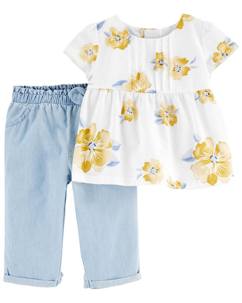 2-Piece Floral Tee & Chambray Pant Set | Carter's