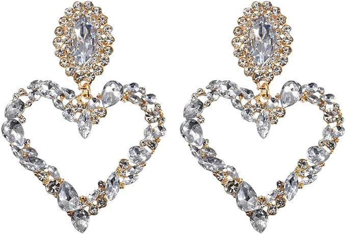 Fashion Love Heart Rhinestone Dangle Earrings for Women Girls Colorful Big Heart Sparkling Crysta... | Amazon (US)