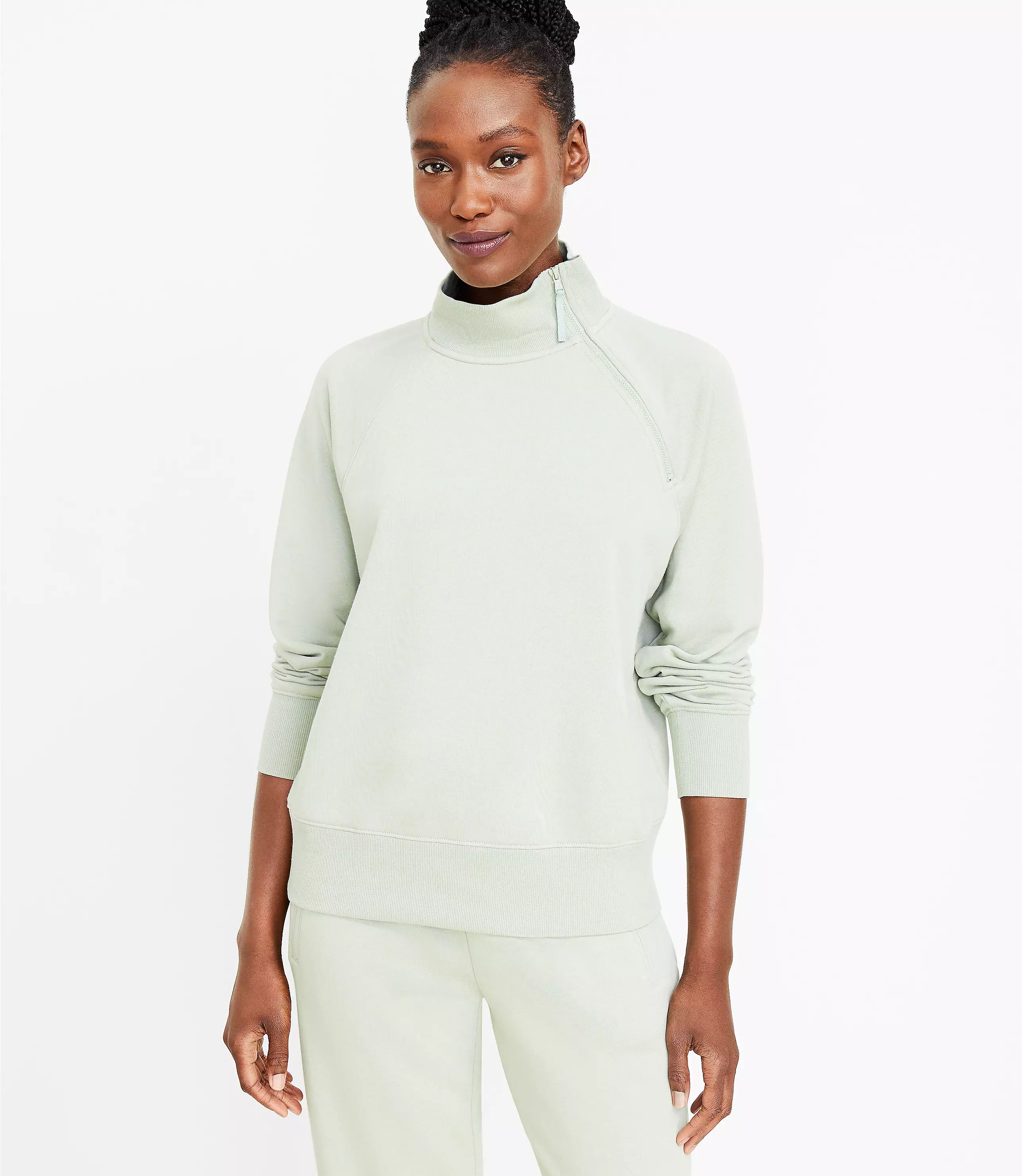 Lou & Grey Zip Neck Cozy Cotton Sweatshirt | LOFT