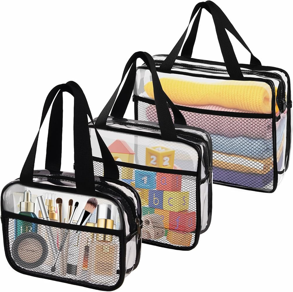 XEWEA Large Small Clear Travel Toiletry Bags with Handles & Pocket, 3PCS TSA Approved Transparent... | Amazon (US)