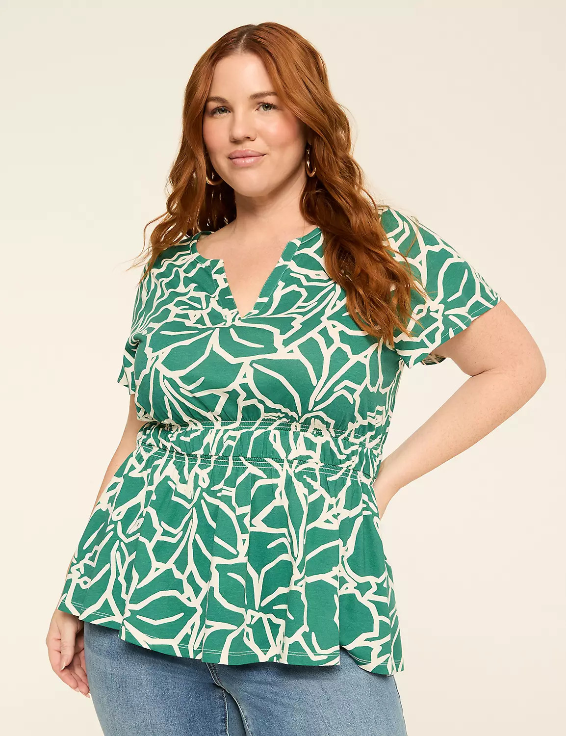 Short-Sleeve Notch-Neck Peplum Top | Lane Bryant (US)