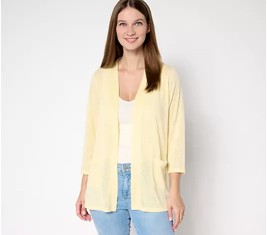 Denim & Co. Essentials Slub Knit 3/4 Sleeve Cardigan - QVC.com | QVC