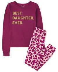 Girls Long Sleeve 'Best Daughter Ever' Leopard Snug Fit Cotton Pajamas | The Children's Place | The Children's Place