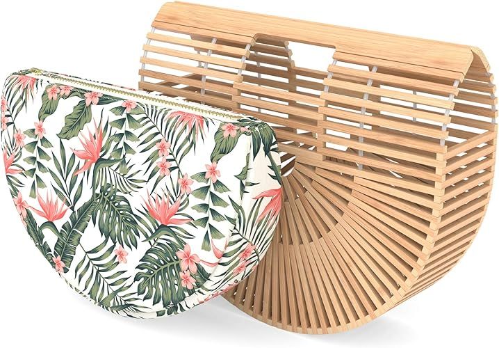 Bamboo Handbag - Womens Basket Bag with Purse Insert - Handmade Summer Tote | Amazon (US)