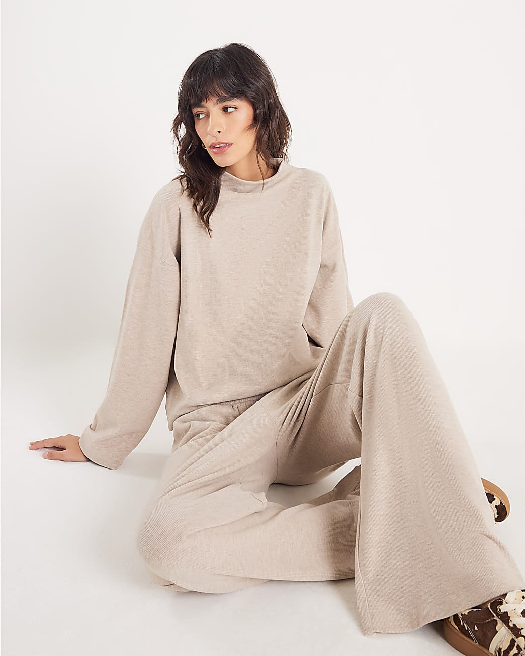 Beige Cosy Wide Leg Trousers | River Island UK & IE