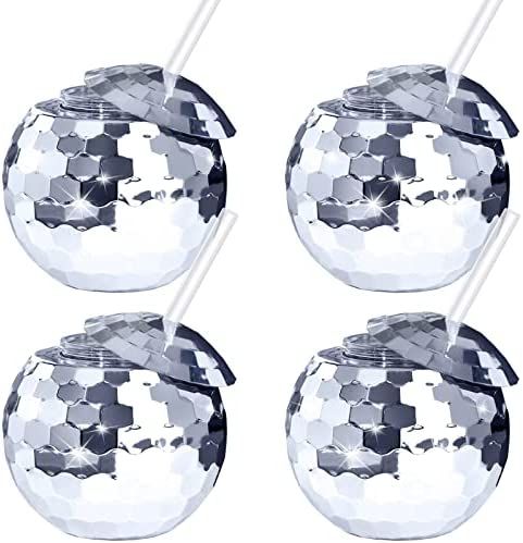 4 Pieces Disco Wine Cups Disco Flash Ball Cocktail Cup with Lid and Straw Party Supplies Wine Coc... | Amazon (US)