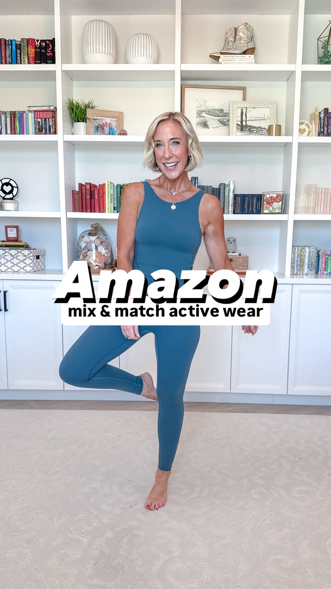 Amazon - mix & match active wear :
1. No Front Seam Leggings - size small; Standard. 25 colors, 2 lengths.
2. High‑Neck U‑Back Padded Sports Bra Tank - size small. 15 colors.
3. Tennis Skirt - size small. 20 colors.
4. Bowknot Strappy Light‑Impact Sports Bra - size small (could have done an XS). 9 colors.
5. Open Back Short Sleeve Workout Shirt - size small. 20 colors.