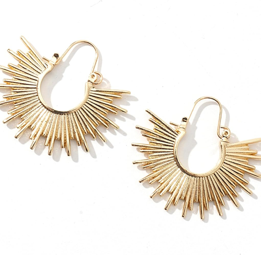 ALLISON ROSE ATELIER - Sunburst Fan Hoop Earrings -16k Gold Plated Spike Earrings – Boho Gold S... | Amazon (US)