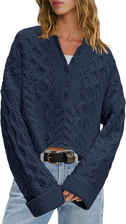 LAMISSCHE Cable Knit Sweater Women Cropped Sweaters Oversized Fall Sweaters Long Sleeve Half Butt... | Amazon (US)