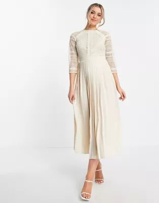 Little Mistress lace detail midaxi dress in cream | ASOS (Global)