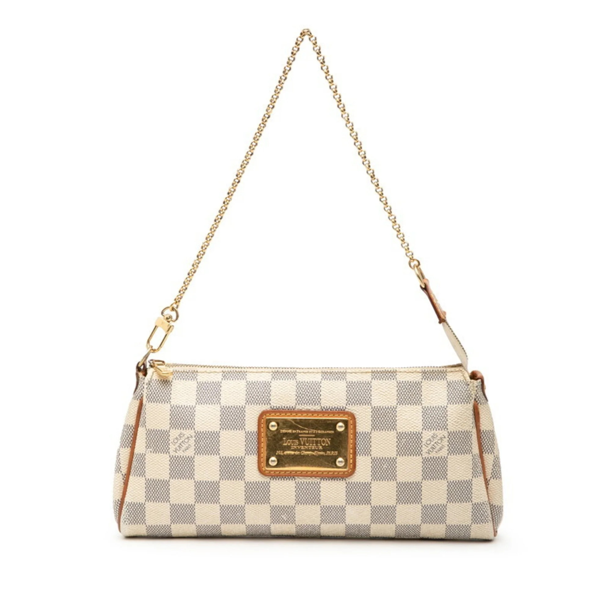 Pre-Owned Louis Vuitton Damier Azur Eva Chain Shoulder Bag N55214 White Leather... (Good) | Walmart (US)