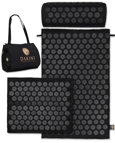 Acupressure Mat and Pillow Set with Extra Mini Accupressure Massage Pad - Acupuncture Mat Full Body - Accupoint Pad with Pressure Point for Back Pain (Black) | Amazon (US)
