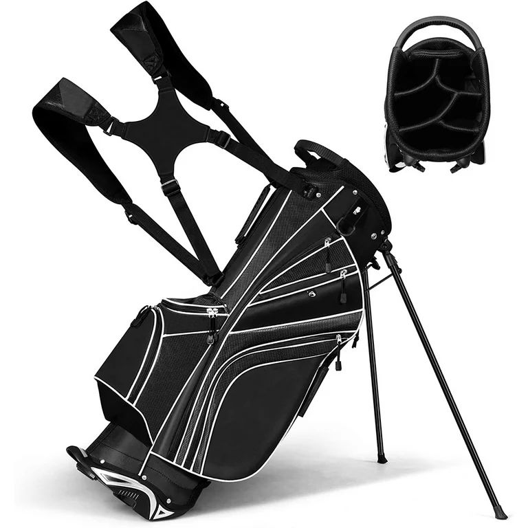 Costway Golf Stand Cart Bag Club w/6 Way Divider Carry Organizer Pockets Storage Black | Walmart (US)