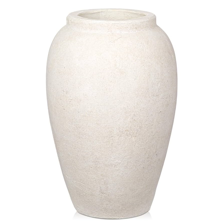 Handcrafted Flower Vase, 10.5" Tall Terracotta Vases, Vintage White Vase, Rustic Antique Décor, ... | Amazon (US)