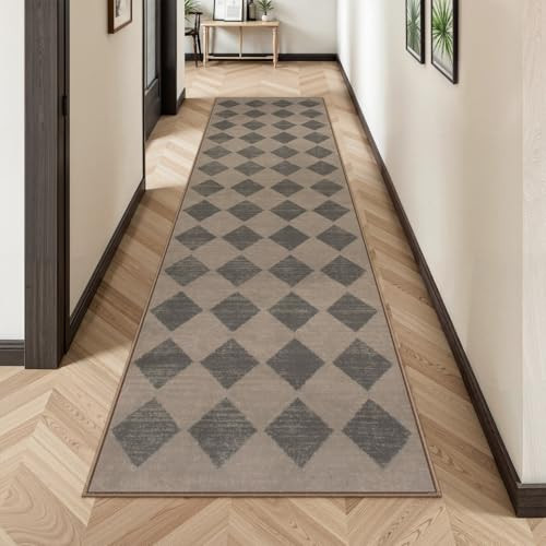 Lahome Checkered Washable 2x8 Brown Runners for Hallways Non Slip, Ultra-Thin Kitchen Bathroom Runner Rugs, Moroccan Trellis Throw Carpet Runner for Bedroom Entryway Decor (2'x8',Brown) | Amazon (CA)