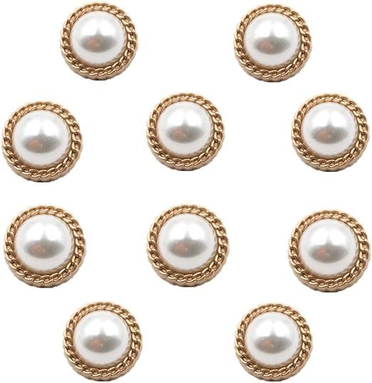 10pcs Round Pearl Buttons with Shank for Sewing Gold Button Crafts for Clothes Shirts Suits Coats... | Amazon (US)