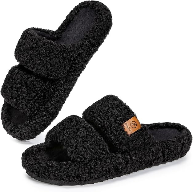 EverFoams Womens Fuzzy Open-toe Slippers Soft Comfy Memory Foam Indoor House Shoes | Amazon (US)