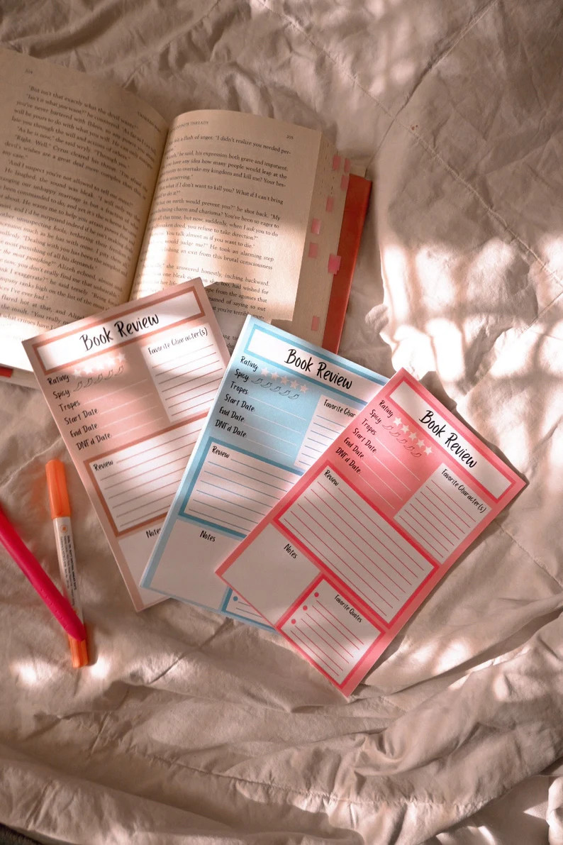 Book Review Notepad 5x8 Pink, Sky Blue, and Pastel Brown Notepad Bookish Gift Book Lover Notepad ... | Etsy (US)