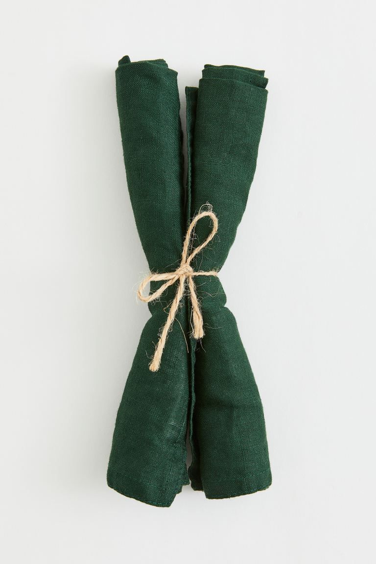 2-pack Linen Napkins - Dark green - Home All | H&M US | H&M (US + CA)