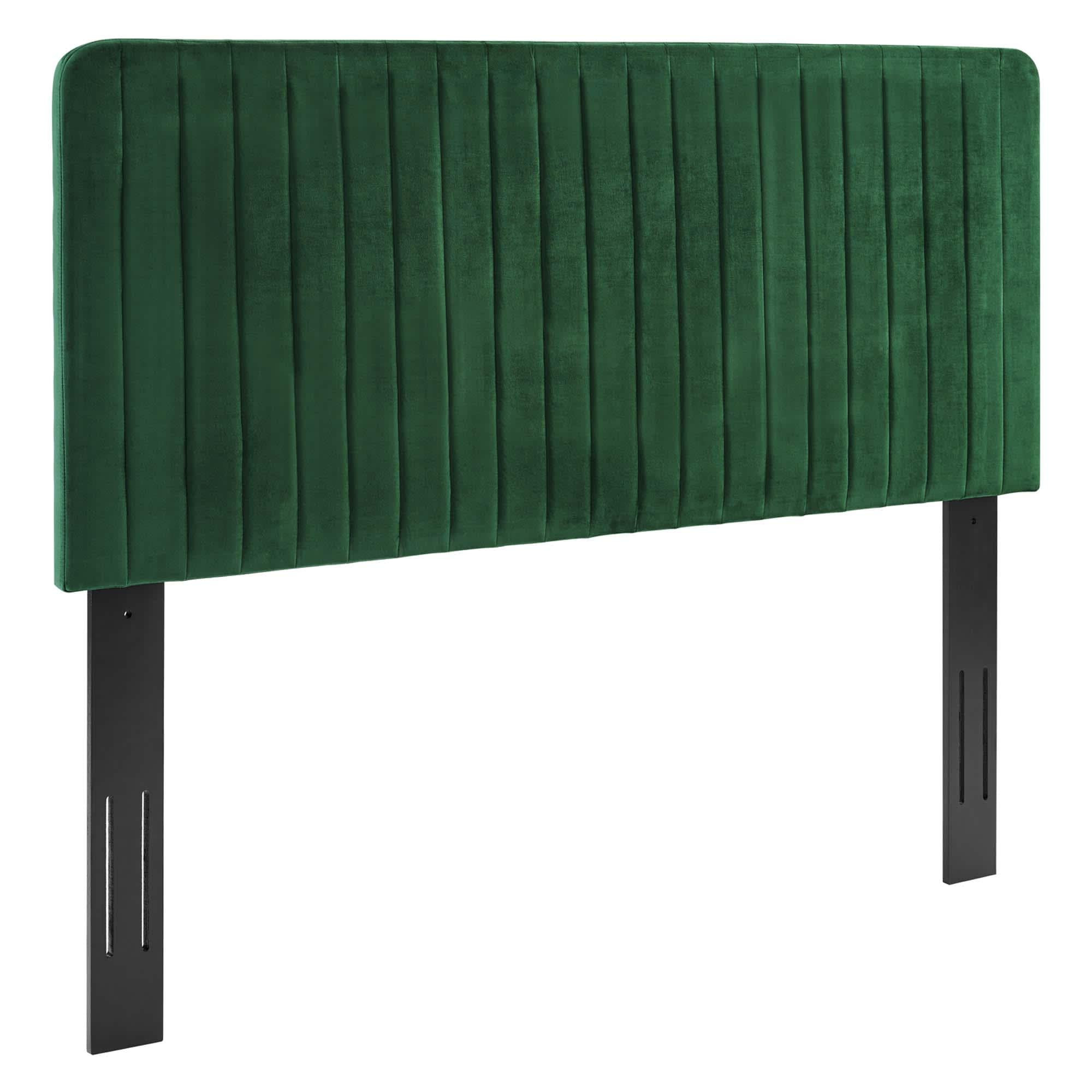 Modway Milenna Channel Tufted Performance Velvet Headboard in Emerald
