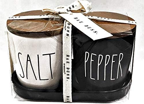 Rae Dunn by Magenta SALT & PEPPER Black &White Ceramic Cellars With Wood Lids and Ceramic Tray | Amazon (US)