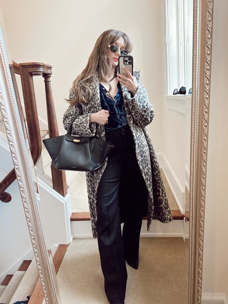 Winter work outfits ❤️ the easy warm look! Tailored trousers, velvet shirt and leopard print coat! My tote is the perfect bag for classic style

#LTKworkwear #LTKstyletip #LTKitbag