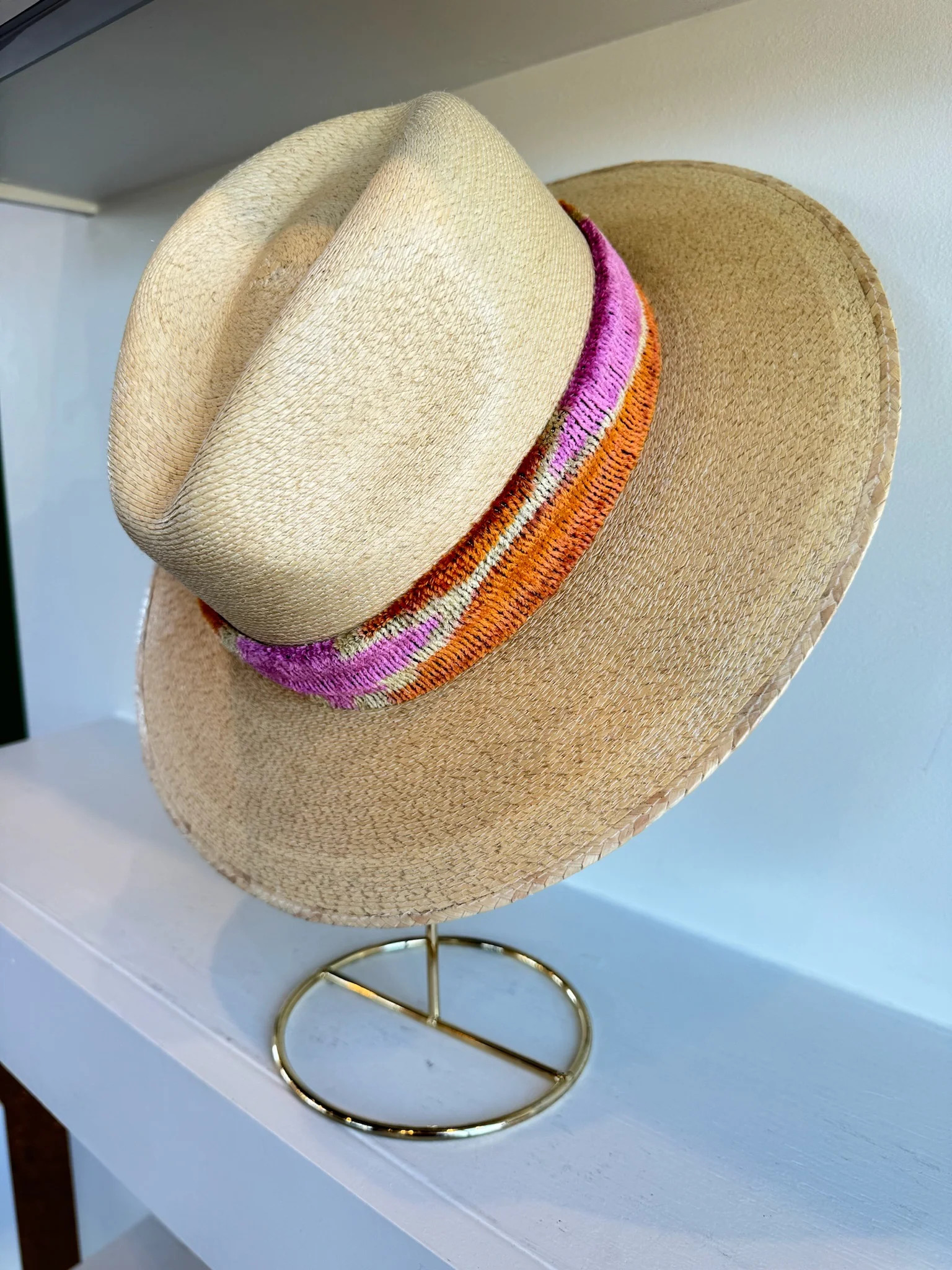 Tan Pink/Orange Ikat Band Hat | Amor lafayette