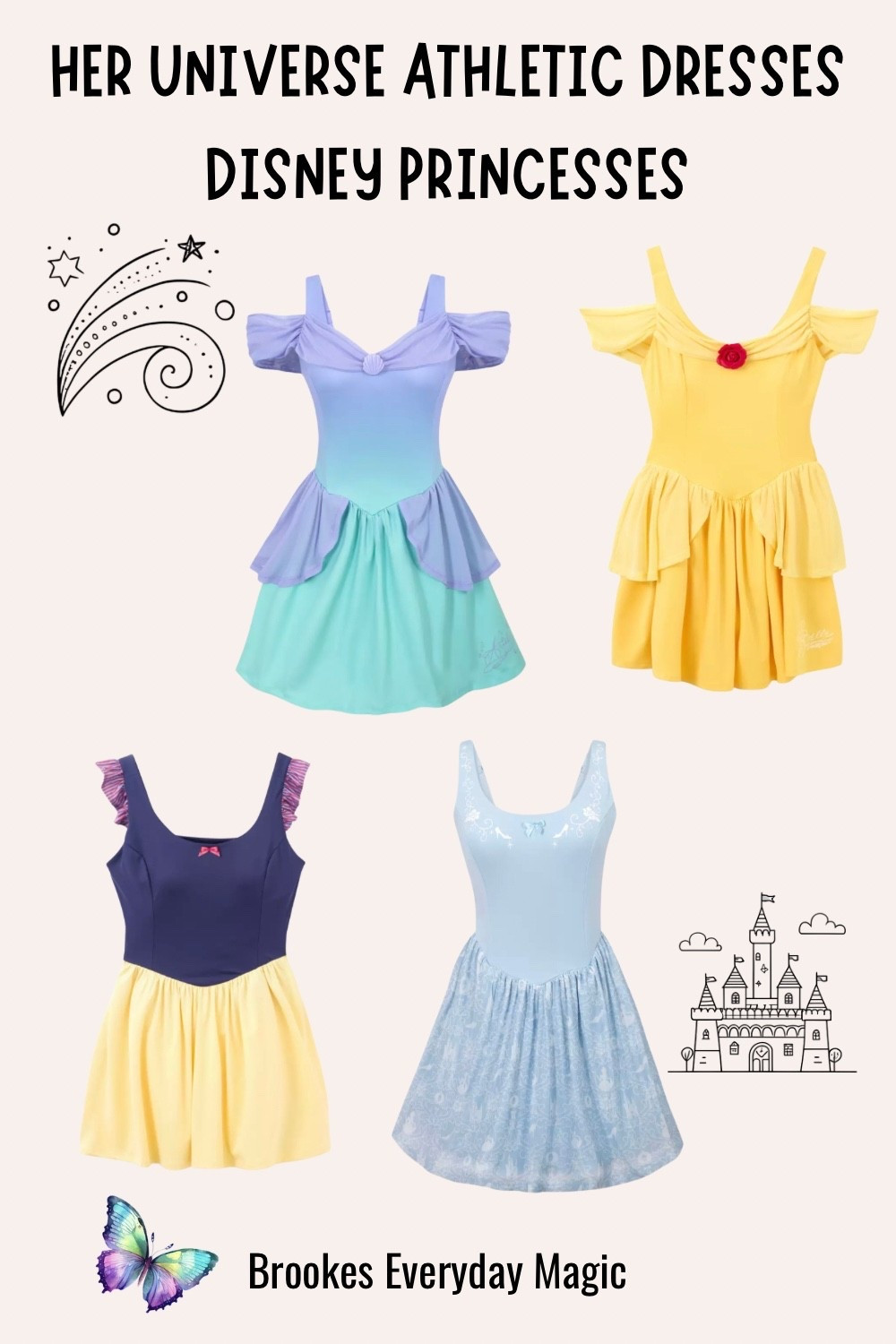 Her Universe Athletic dresses inspired by the Disney princesses. Ariel, Belle, Snow White, Cinderella 

#LTKfitnessgoals #LTKTravel #LTKActive