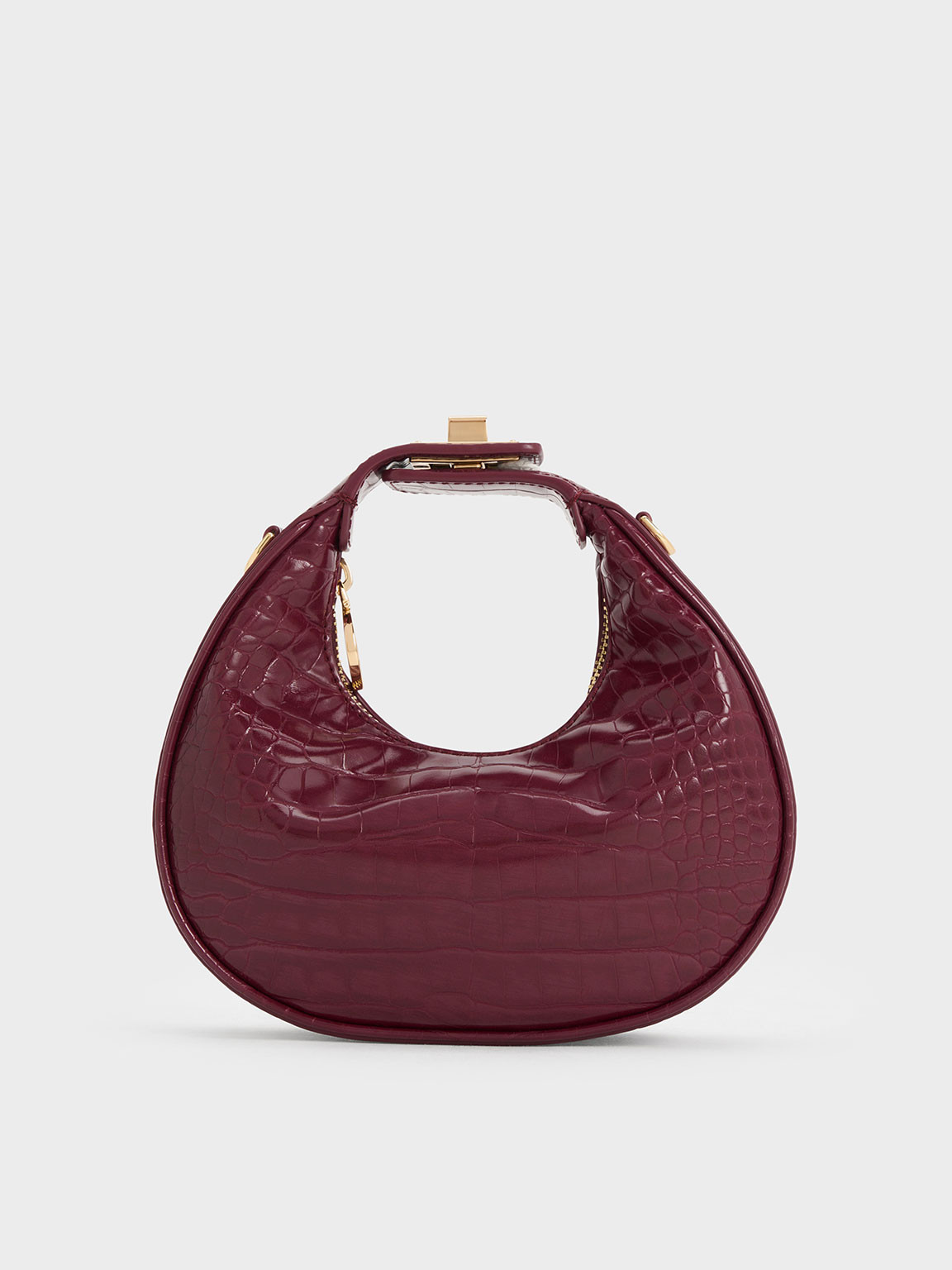 Mini Croc-Effect Moon Bag
 - Burgundy | Charles & Keith UK