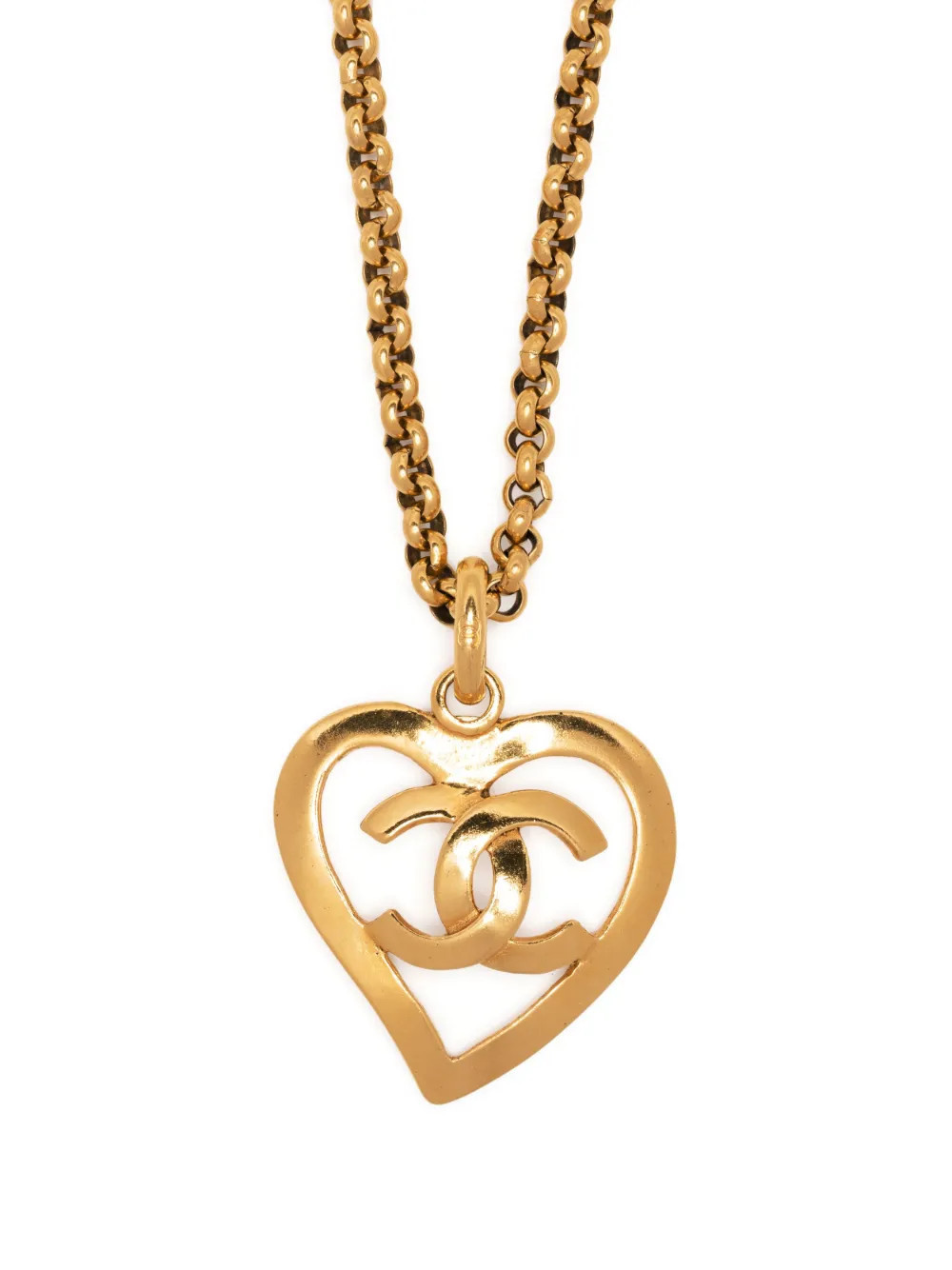 CHANEL Pre-Owned 1995 CC heart-pendant chain necklace - Gold | Farfetch Global