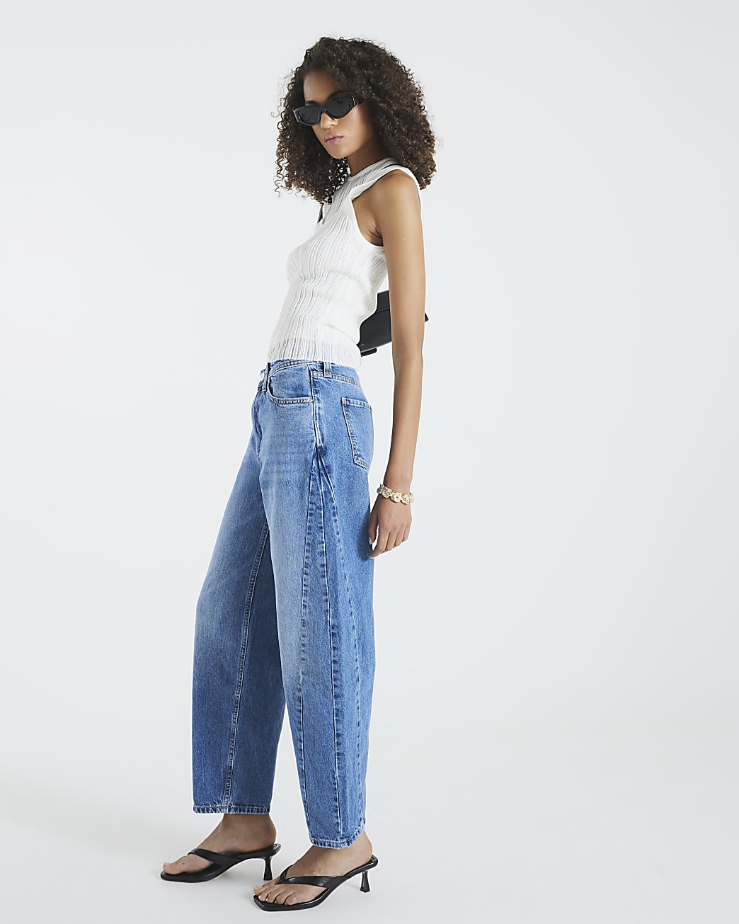 Blue Seamed Barrel Leg Jeans | River Island UK & IE
