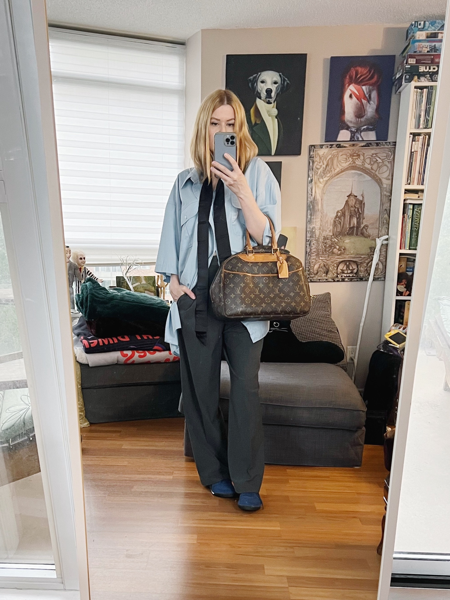 I thrifted this skinny scarf that looks like a tie when paired with this top and I love it.

Shirt, scarf, and bag are all secondhand/vintage. The trousers are from Uniqlo and they are a great loose, wide leg fit.
•
.  #summerlook  #torontostylist #styleadjectives #StyleOver40  #onitsukatiger #poshmarkFind #thriftFind #thriftstyle #secondhandFind #fashionstylist #FashionOver40  #MumStyle #genX #genXStyle #shopSecondhand #genXInfluencer #vintagelouisvuitton #genXblogger #secondhandDesigner #Over40Style #40PlusStyle #Stylish40s #styleTip  #secondhandstyle 


#LTKstyletip #LTKFind #LTKitbag