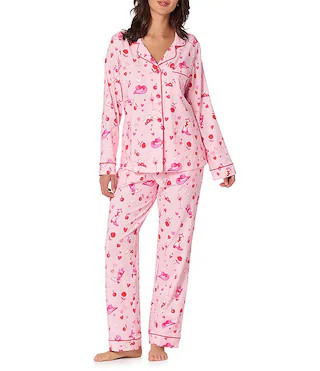 Giddy Up Galetine Print Organic Cotton Blend Long Sleeve Notch Collar Knit Long Pajama Set | Dillard's